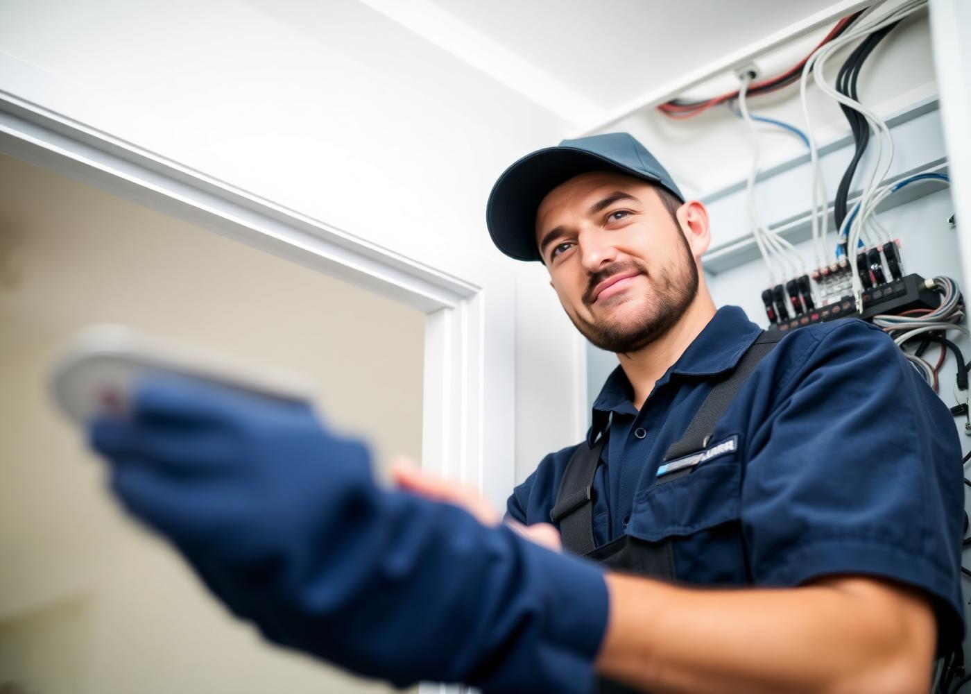Licensed electrician working on a residential electrical panel